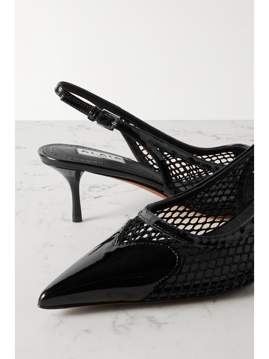 Le Coeur 55 mesh and patent-leather slingback pumps Le Coeur 55 mesh and patent-leather slingback pumps