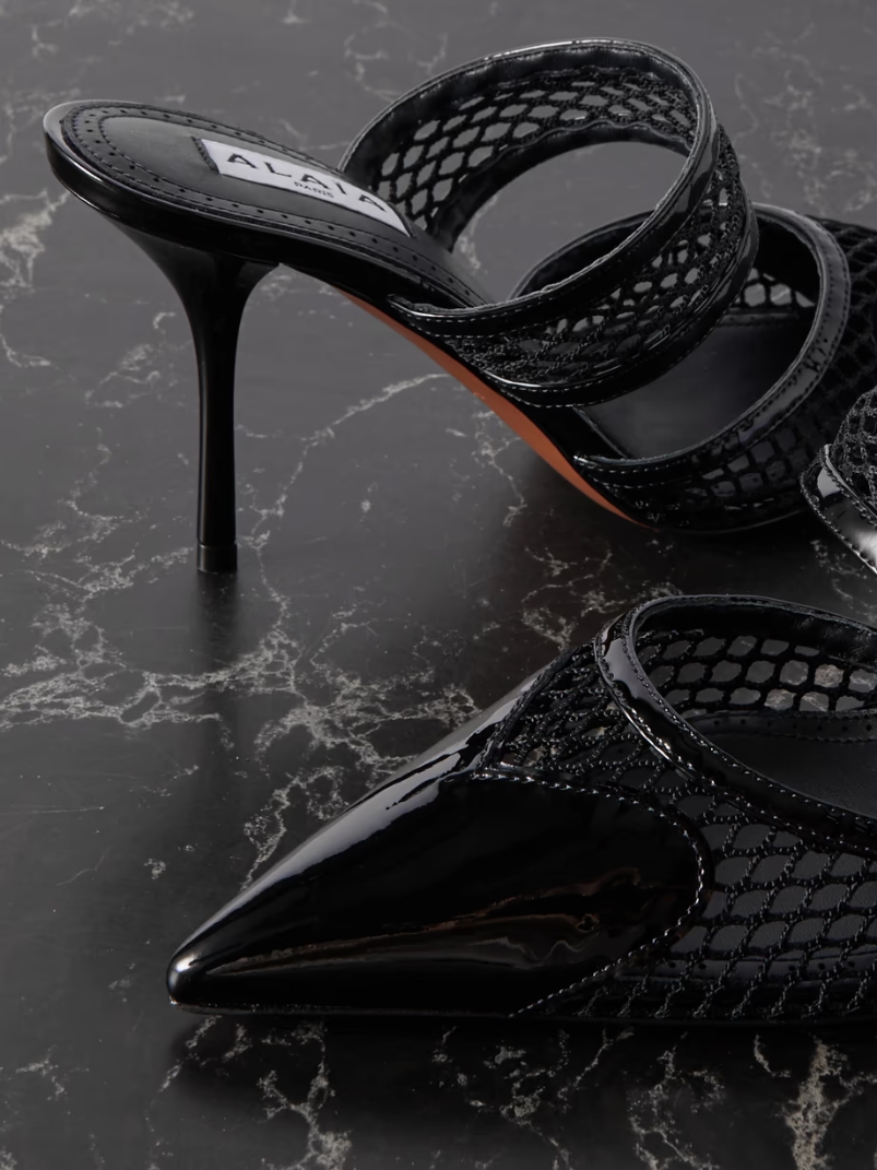 La Coeur 90 mesh and patent-leather mules La Coeur 90 mesh and patent-leather mules