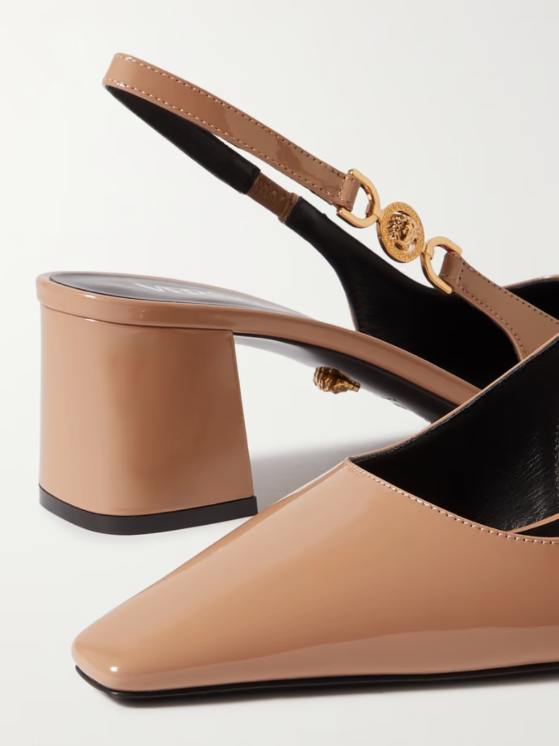 Embellished patent-leather slingback pumps Embellished patent-leather slingback pumps