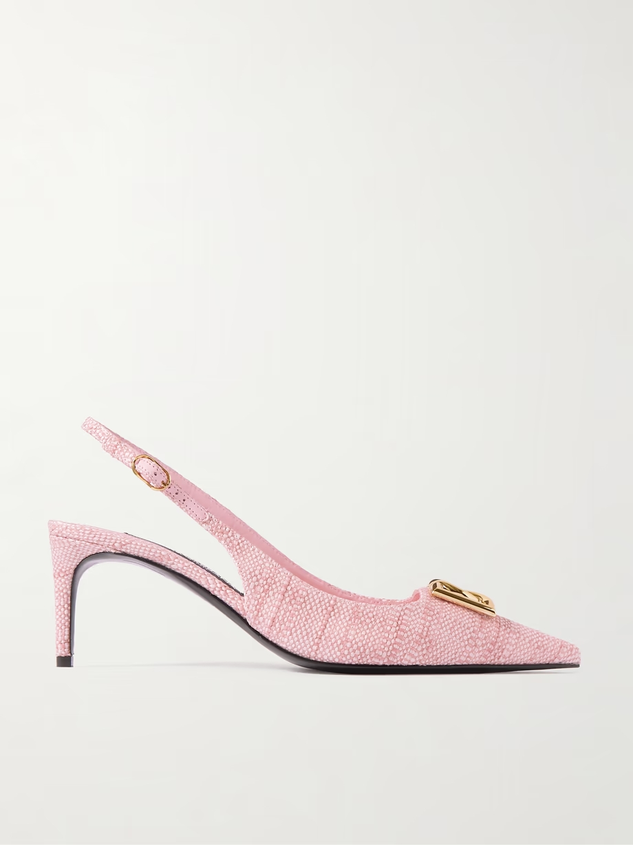 Logo-embellished raffia slingback pumps Logo-embellished raffia slingback pumps