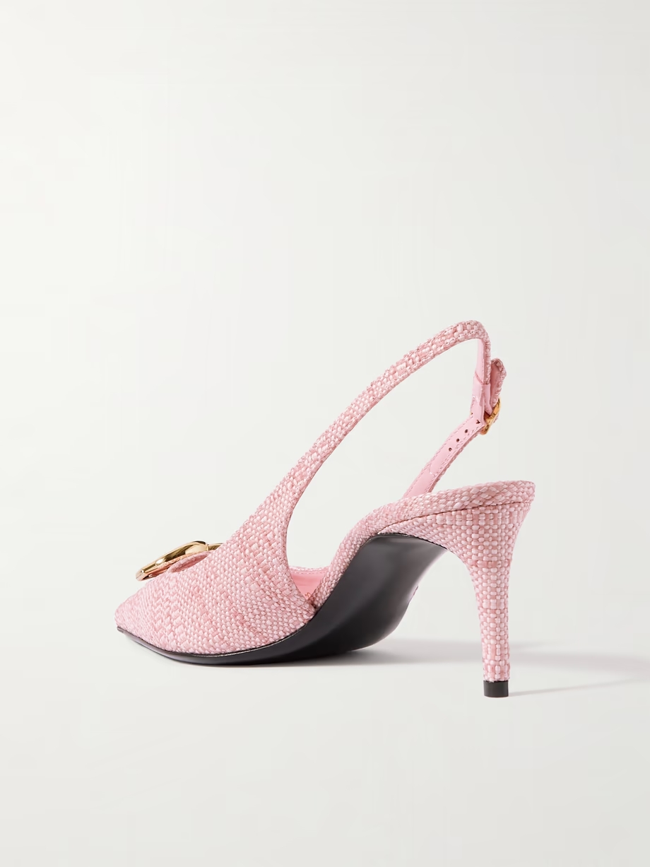 Logo-embellished raffia slingback pumps Logo-embellished raffia slingback pumps