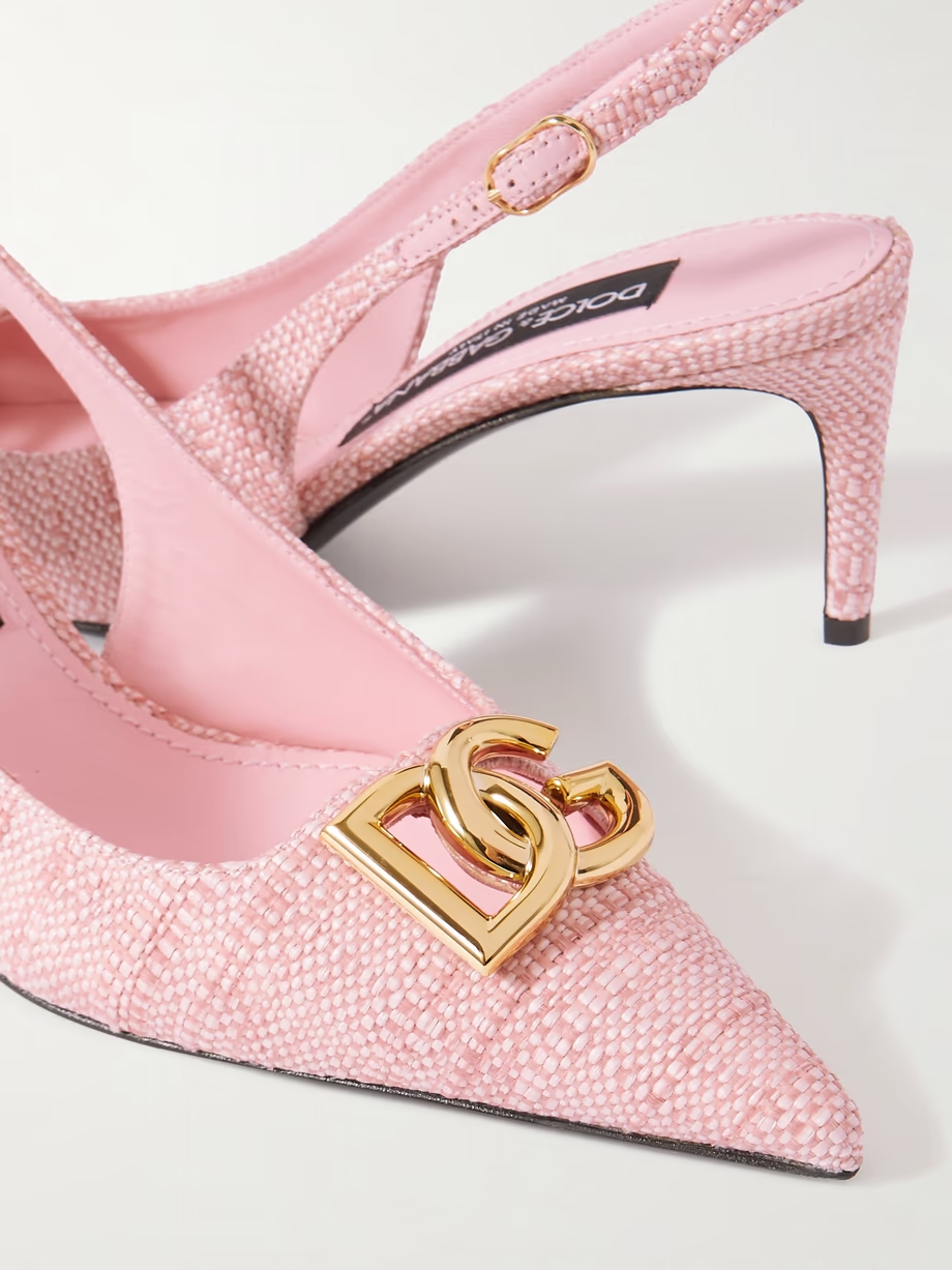 Logo-embellished raffia slingback pumps Logo-embellished raffia slingback pumps