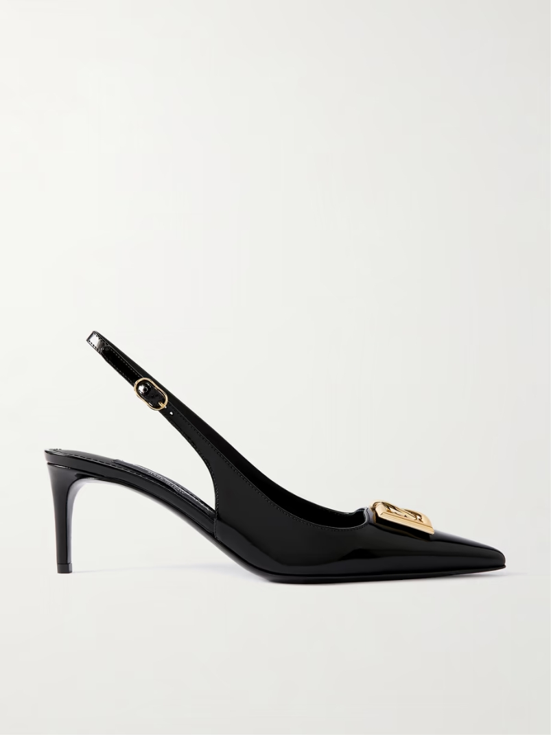 Formale appliquéd glossed-leather slingback pumps Formale appliquéd glossed-leather slingback pumps