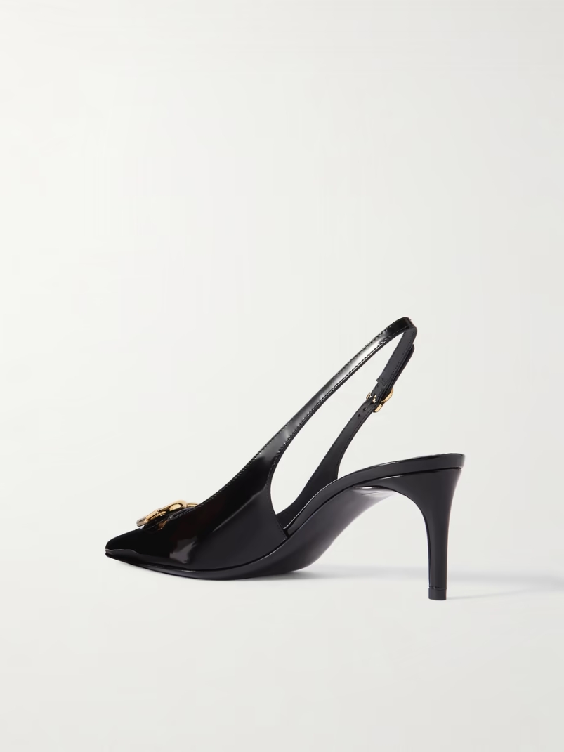 Formale appliquéd glossed-leather slingback pumps Formale appliquéd glossed-leather slingback pumps
