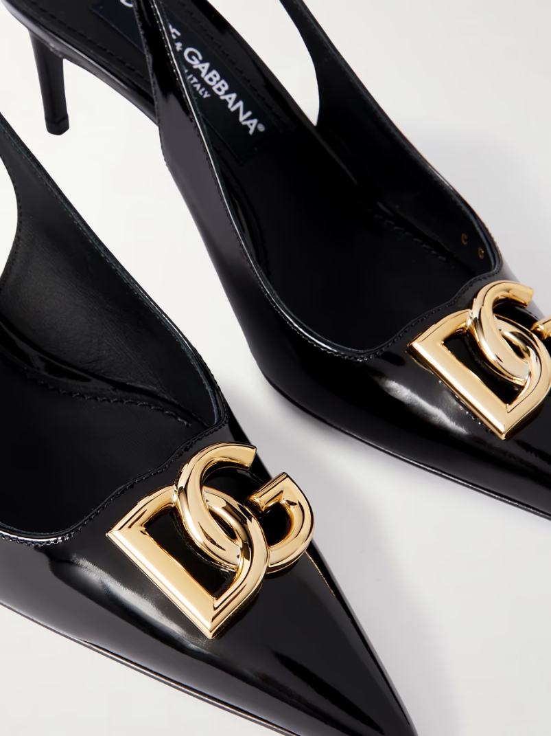 Formale appliquéd glossed-leather slingback pumps Formale appliquéd glossed-leather slingback pumps