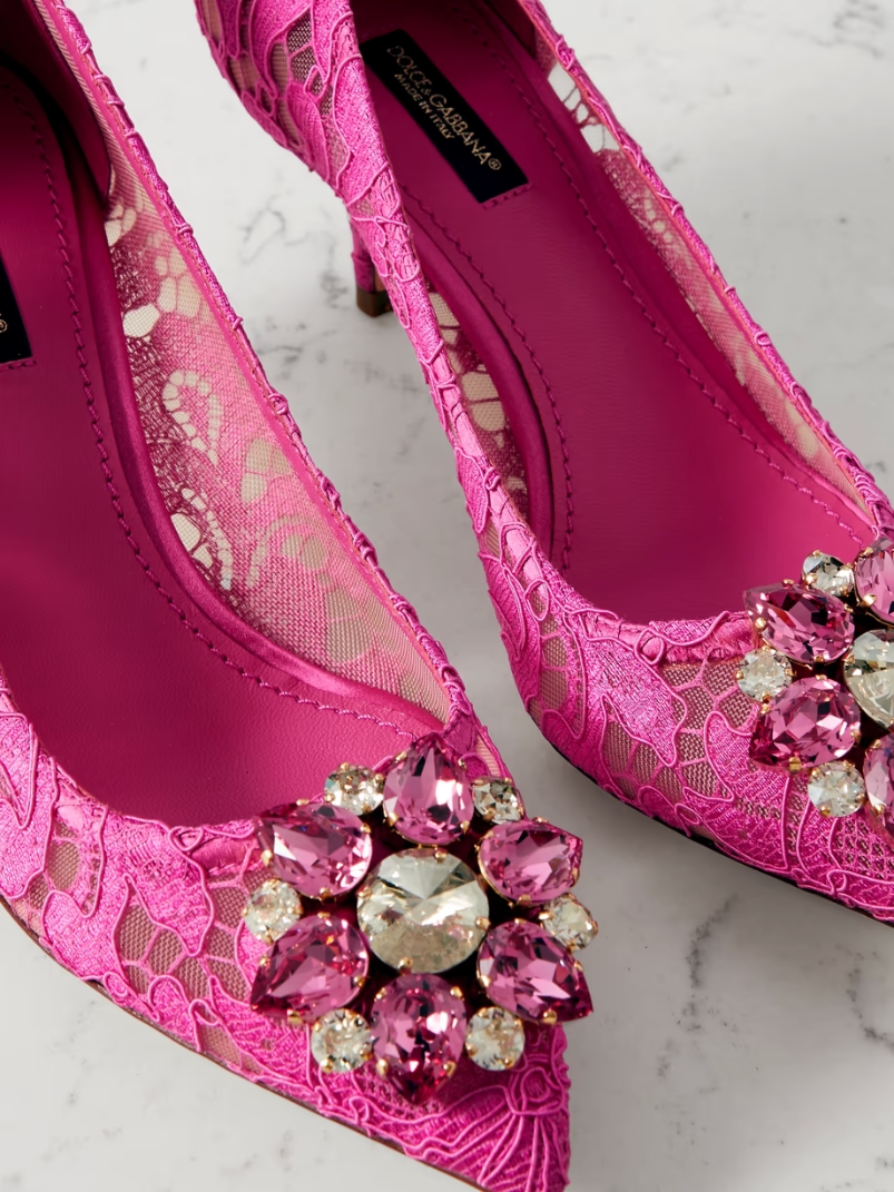 Crystal-embellished lace pumps Crystal-embellished lace pumps