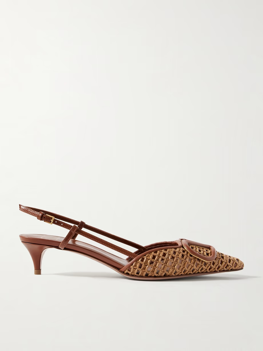 VLOGO 40 embellished leather-trimmed raffia slingback pumps VLOGO 40 embellished leather-trimmed raffia slingback pumps