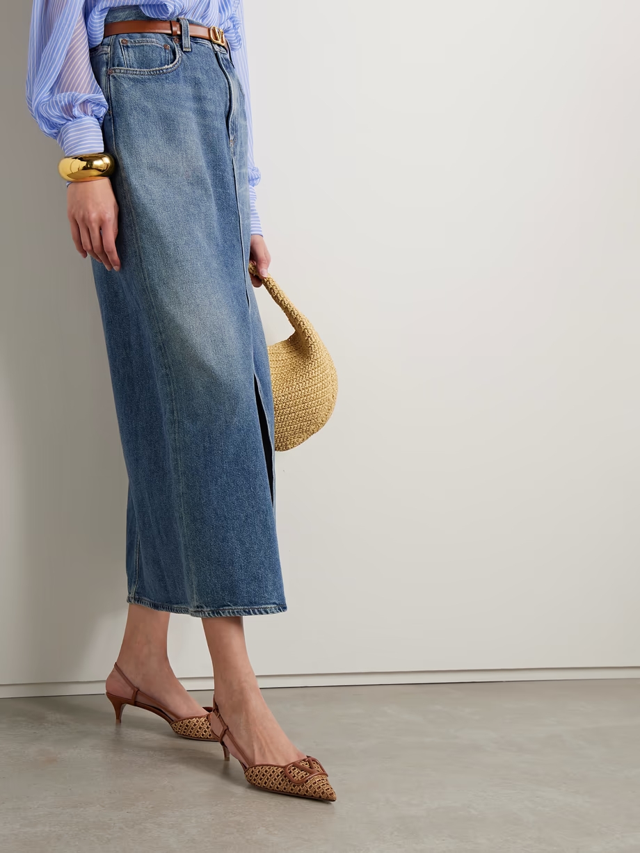 VLOGO 40 embellished leather-trimmed raffia slingback pumps VLOGO 40 embellished leather-trimmed raffia slingback pumps