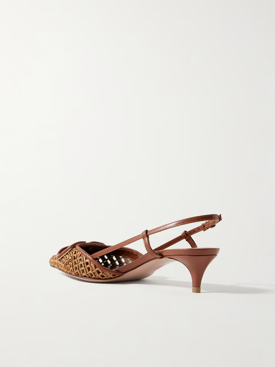 VLOGO 40 embellished leather-trimmed raffia slingback pumps VLOGO 40 embellished leather-trimmed raffia slingback pumps