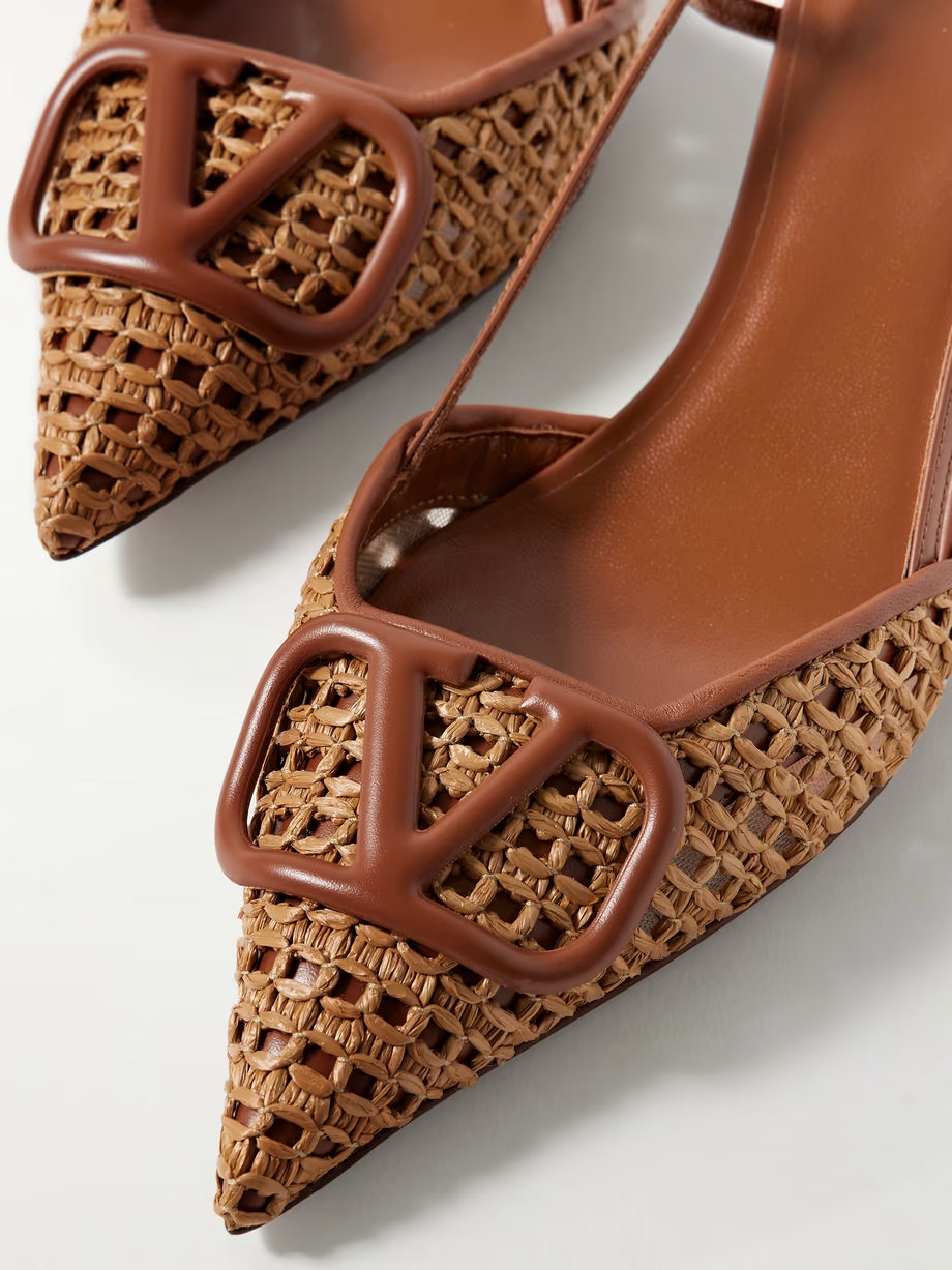 VLOGO 40 embellished leather-trimmed raffia slingback pumps VLOGO 40 embellished leather-trimmed raffia slingback pumps