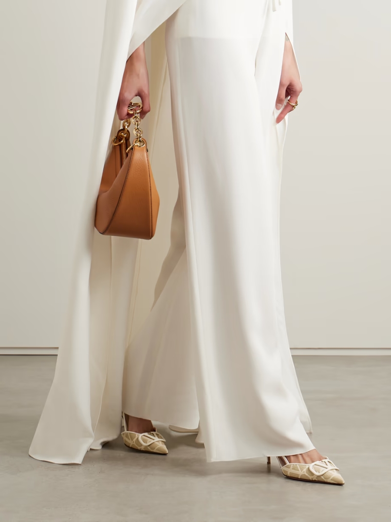 VLOGO 80 embellished leather-trimmed raffia-jacquard slingback pumps VLOGO 80 embellished leather-trimmed raffia-jacquard slingback pumps