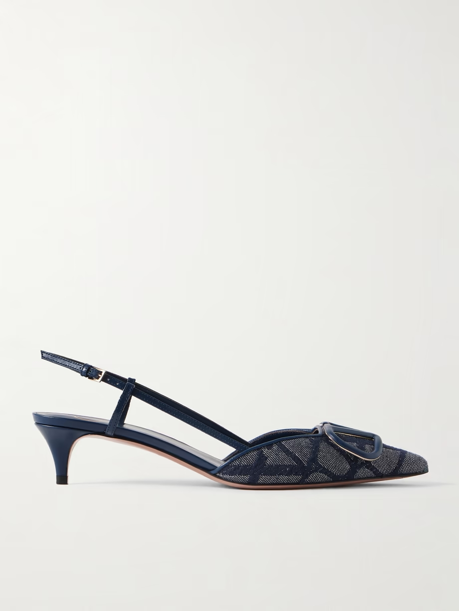 VLOGO 40 embellished leather-trimmed jacquard slingback pumps VLOGO 40 embellished leather-trimmed jacquard slingback pumps