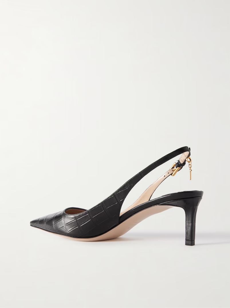 Angelina logo-embellished croc-effect leather slingback pumps Angelina logo-embellished croc-effect leather slingback pumps