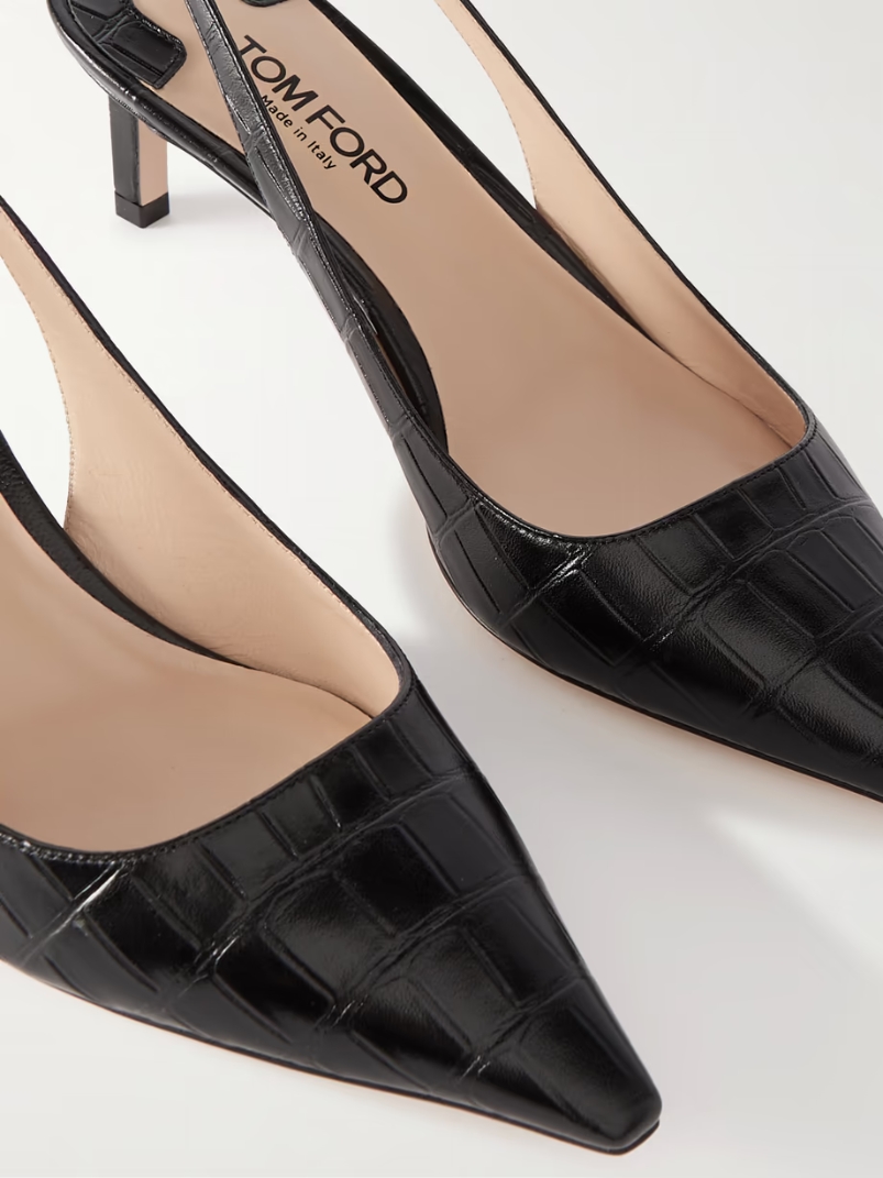 Angelina logo-embellished croc-effect leather slingback pumps Angelina logo-embellished croc-effect leather slingback pumps