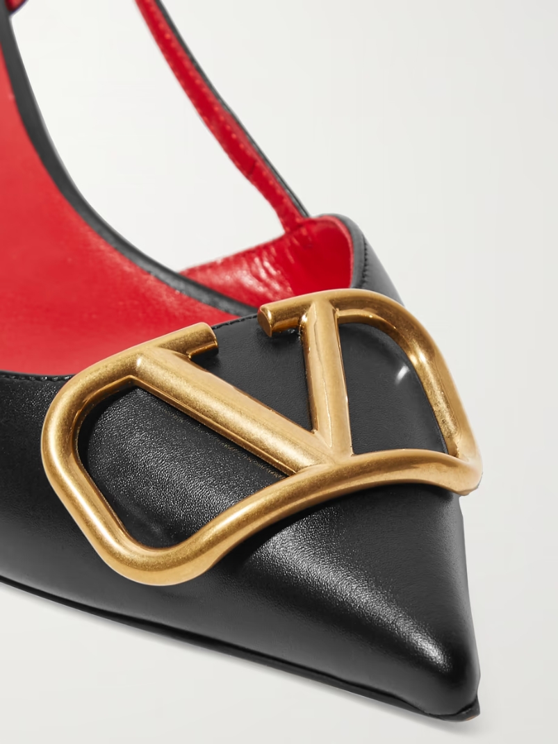 Valentino Garavani Go Logo 40 embellished leather slingback pumps Valentino Garavani Go Logo 40 embellished leather slingback pumps