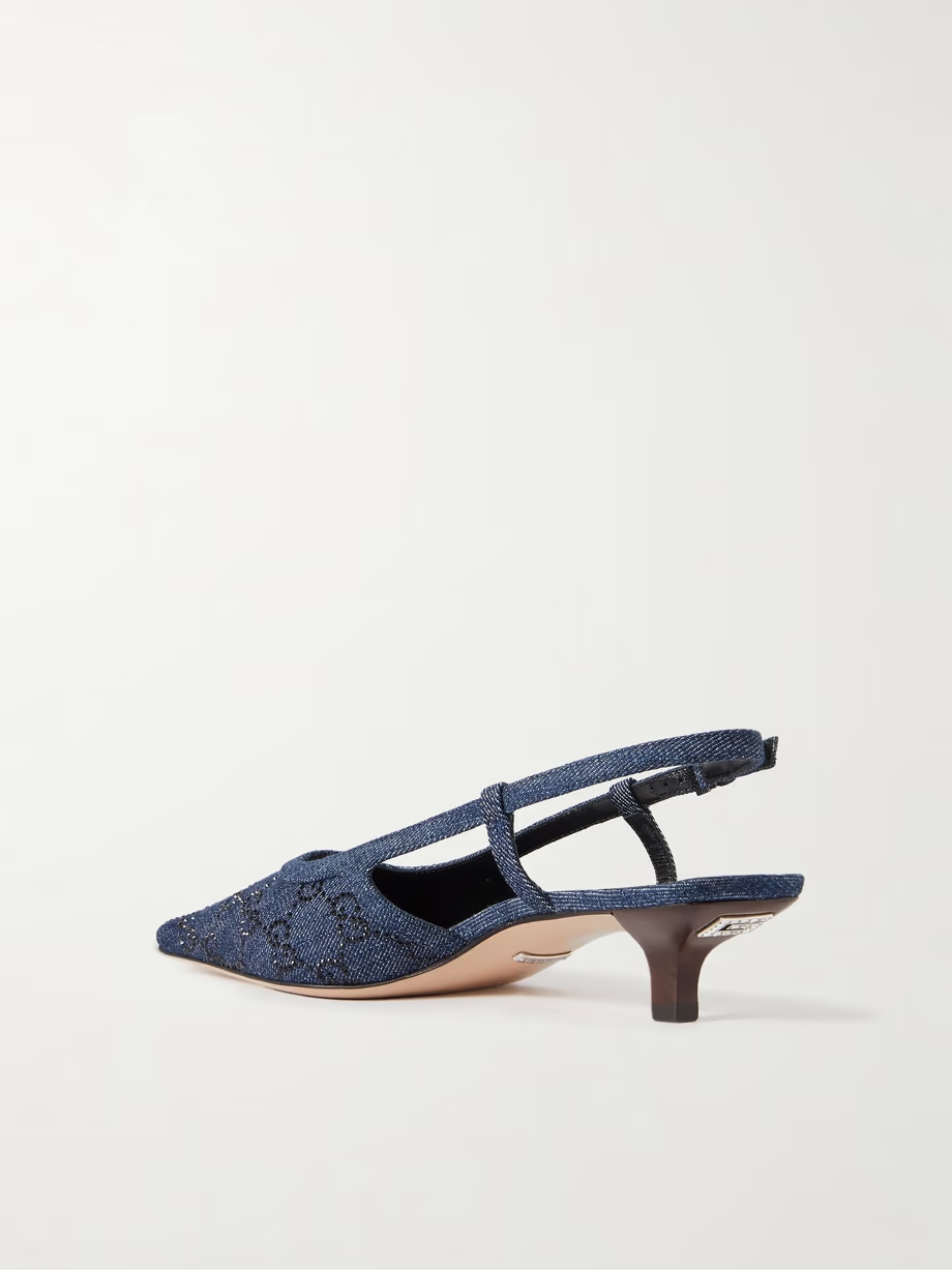 Demi crystal-embellished denim slingback pumps Demi crystal-embellished denim slingback pumps