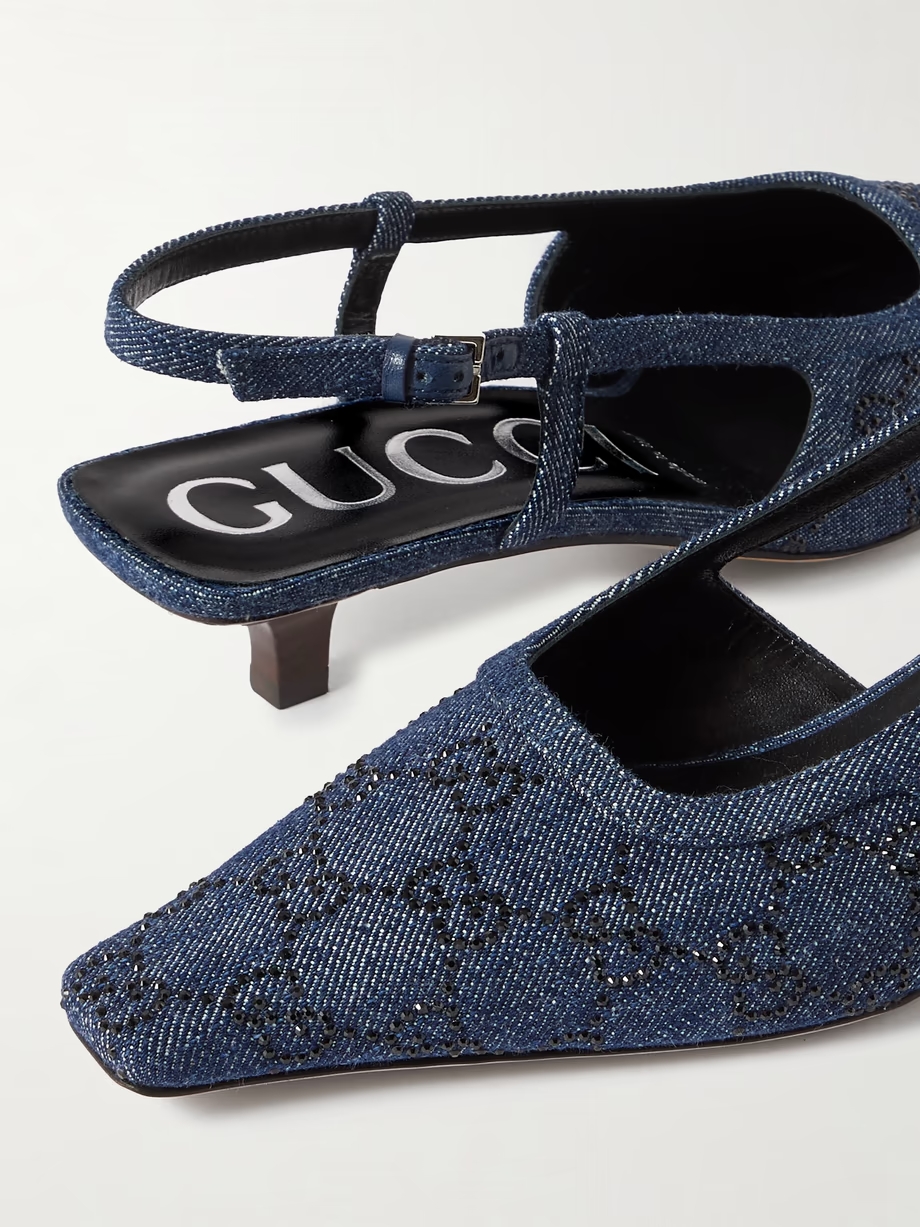 Demi crystal-embellished denim slingback pumps Demi crystal-embellished denim slingback pumps