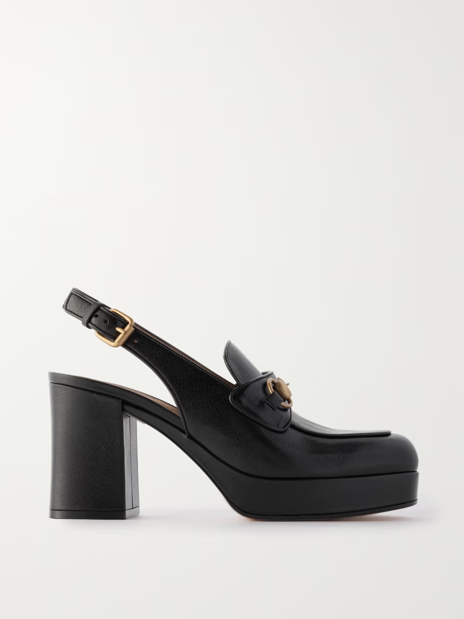 Lady horsebit-detailed leather slingback platform pumps Lady horsebit-detailed leather slingback platform pumps