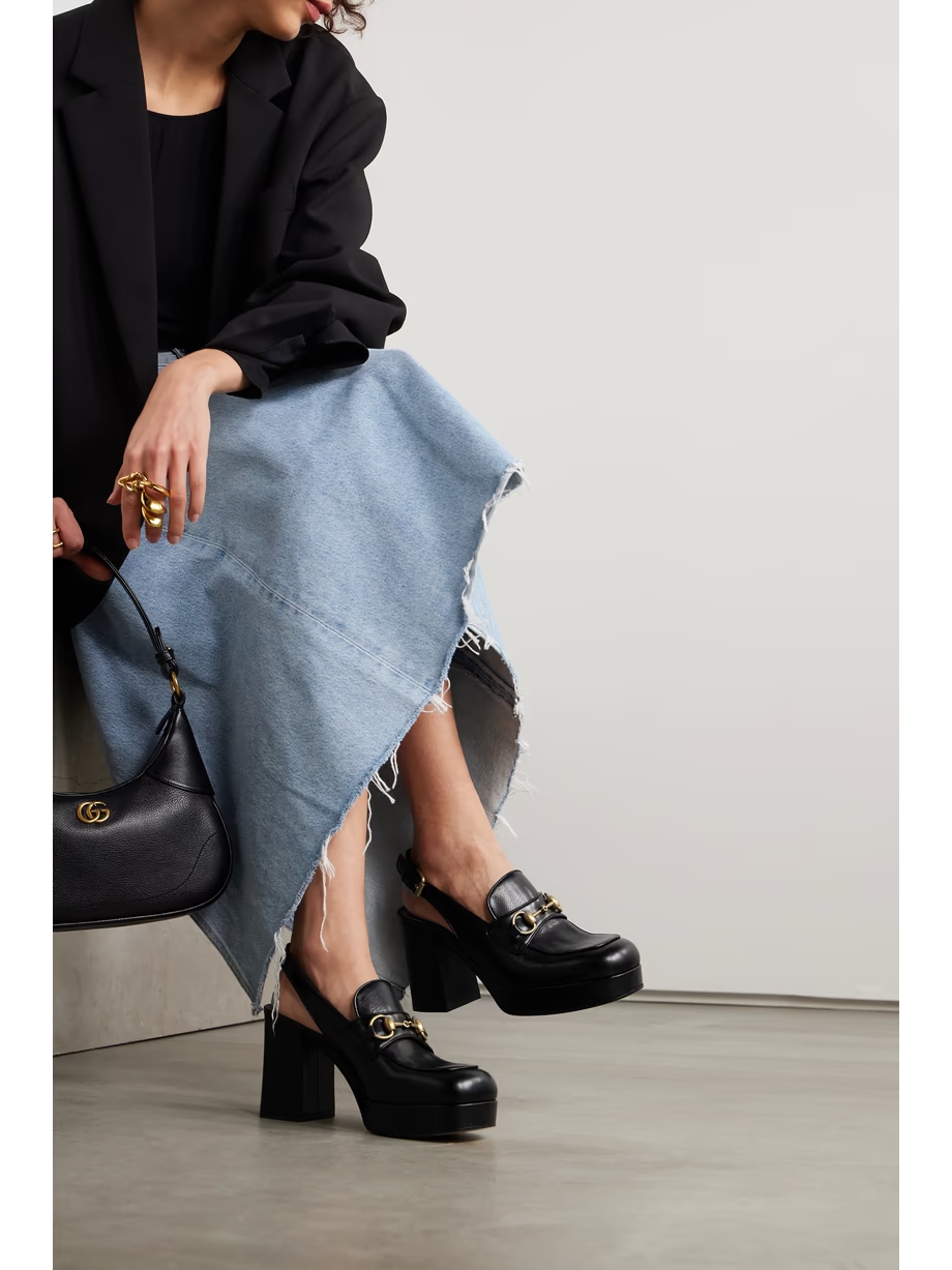 Lady horsebit-detailed leather slingback platform pumps Lady horsebit-detailed leather slingback platform pumps