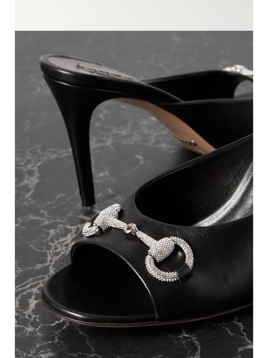 Crystal-embellished horsebit-detailed leather mules Crystal-embellished horsebit-detailed leather mules