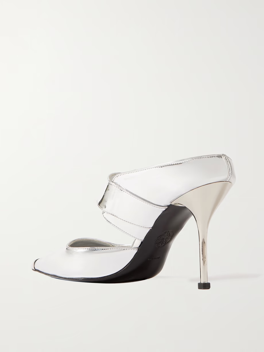 Punk embellished mirrored-leather mules Punk embellished mirrored-leather mules