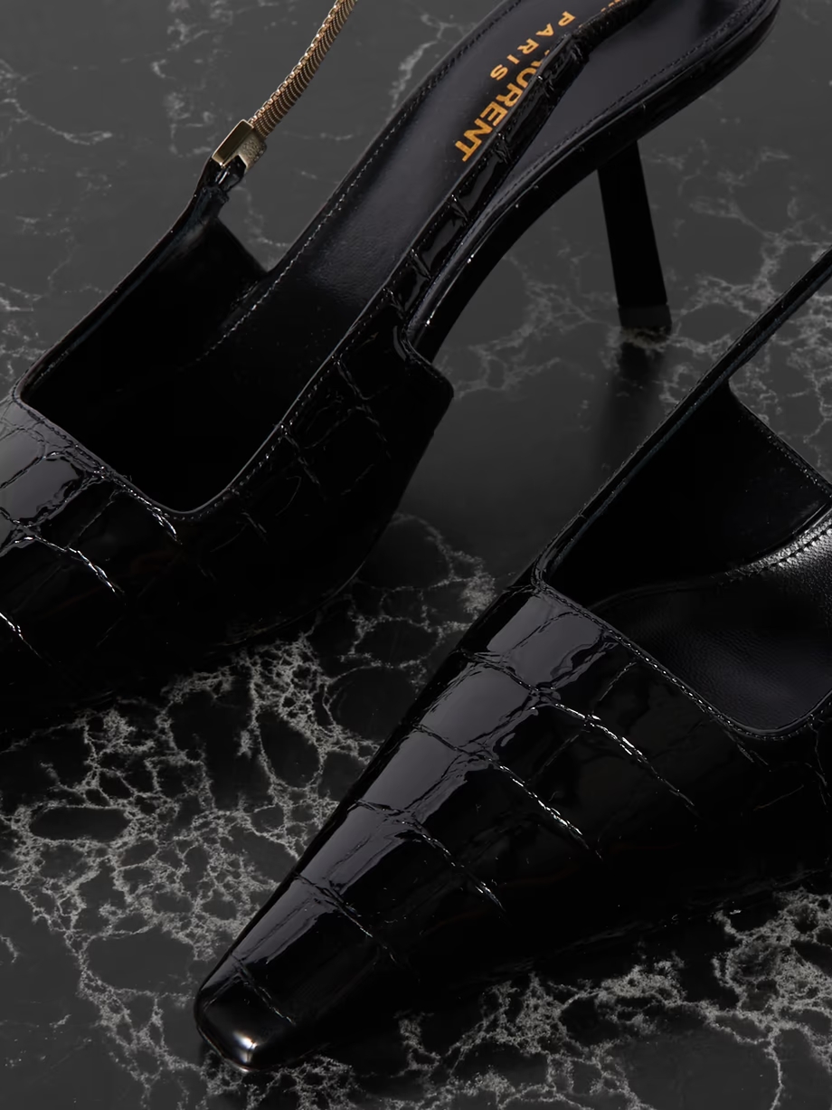 Blake embellished croc-effect leather slingback pumps Blake embellished croc-effect leather slingback pumps