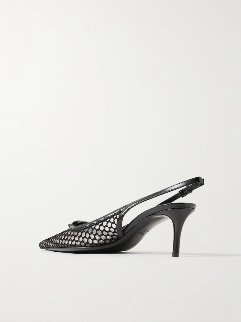 VLOGO Moon 60 embellished leather-trimmed fishnet and mesh slingback pumps VLOGO Moon 60 embellished leather-trimmed fishnet and mesh slingback pumps