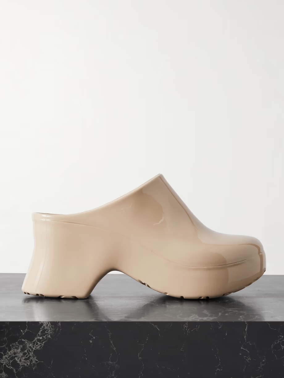 + Paula\'s Ibiza glossed-rubber mules + Paula\'s Ibiza glossed-rubber mules