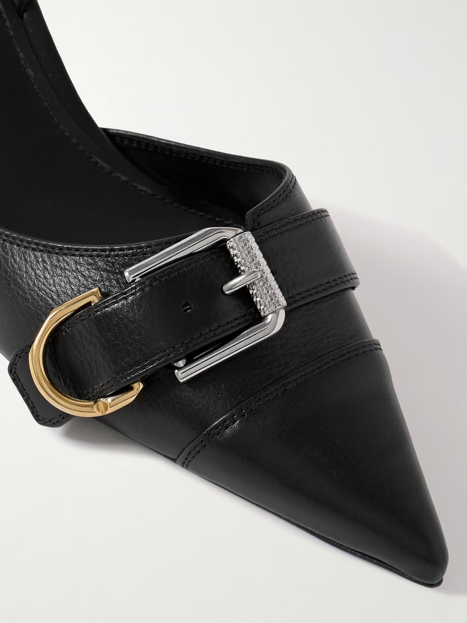Voyou buckled textured-leather slingback pumps Voyou buckled textured-leather slingback pumps