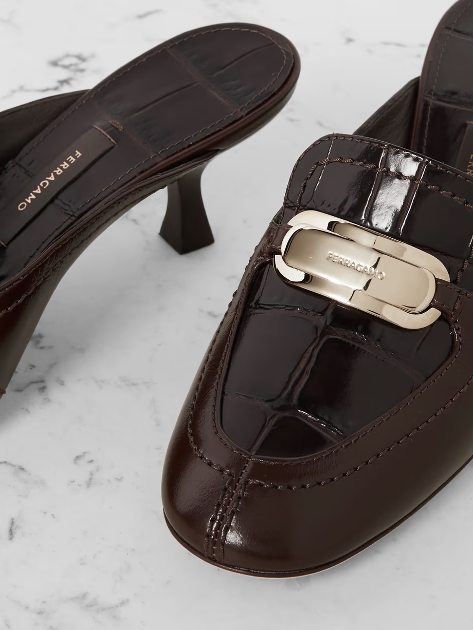 Elodye embellished smooth and croc-effect leather mules Elodye embellished smooth and croc-effect leather mules