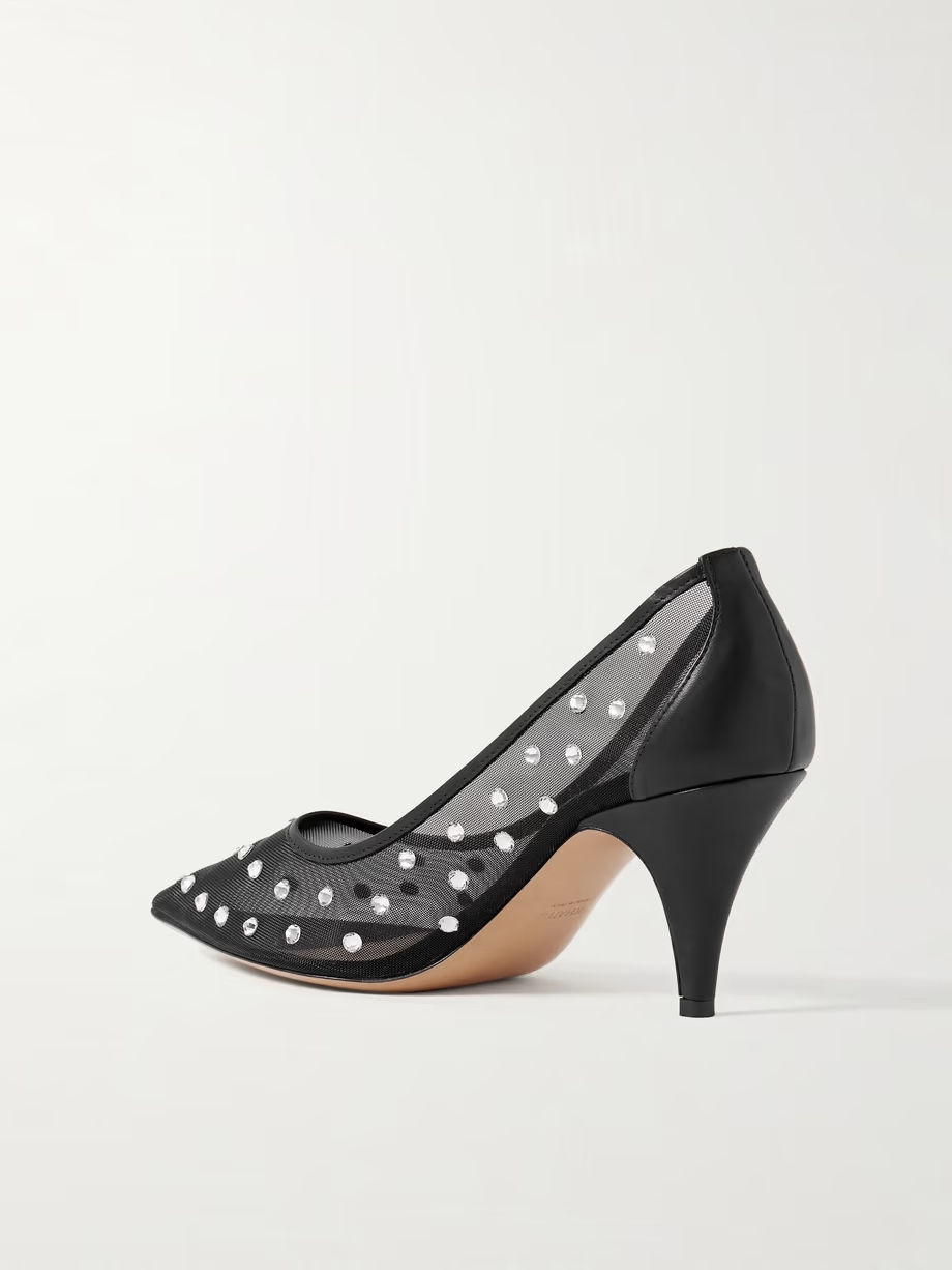 River Iconic leather-trimmed crystal-embellished mesh pumps River Iconic leather-trimmed crystal-embellished mesh pumps