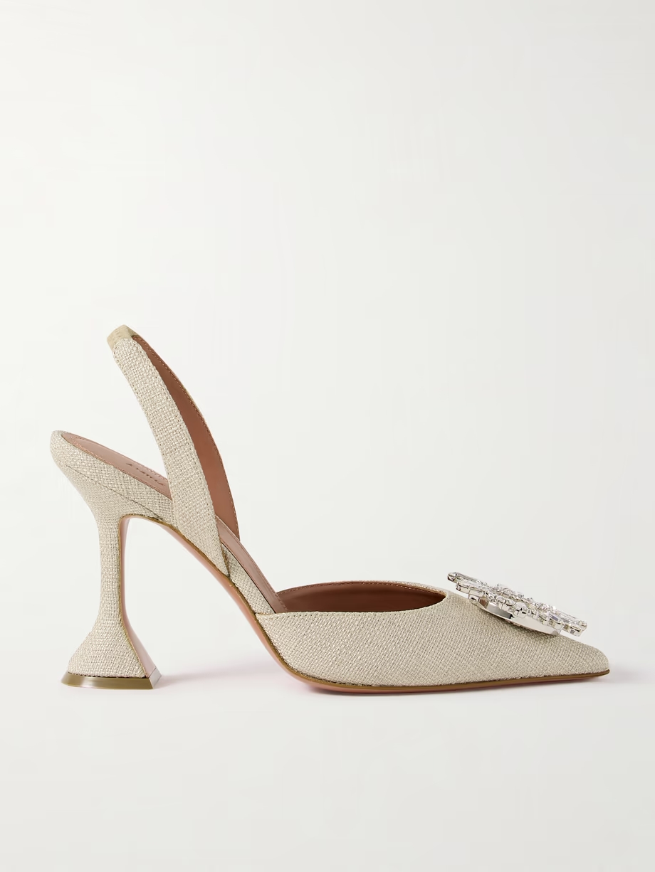 Begum Swarovski crystal-embellished canvas slingback pumps Begum Swarovski crystal-embellished canvas slingback pumps