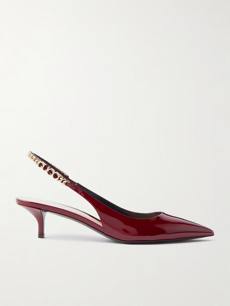Signoria embellished patent-leather slingback pumps Signoria embellished patent-leather slingback pumps