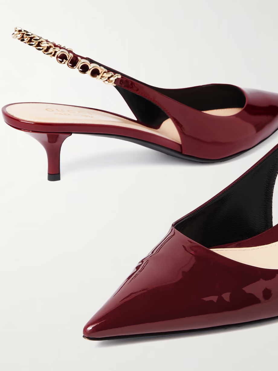 Signoria embellished patent-leather slingback pumps Signoria embellished patent-leather slingback pumps