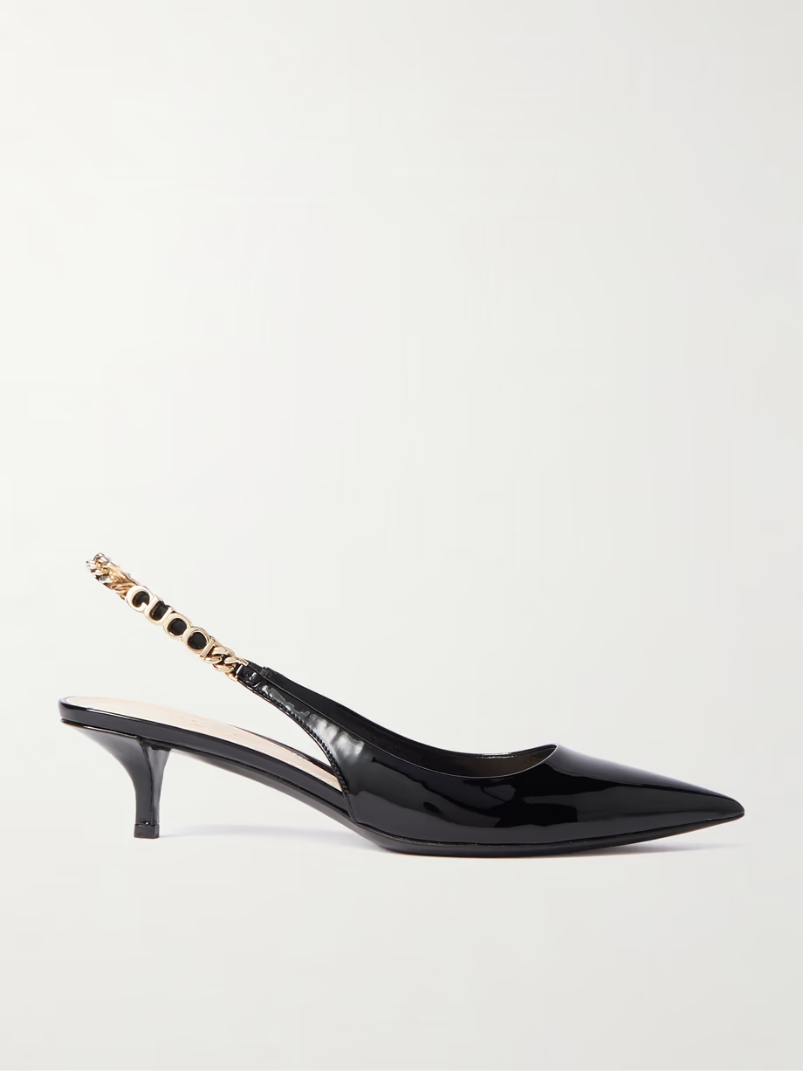 Signoria embellished patent-leather slingback pumps Signoria embellished patent-leather slingback pumps