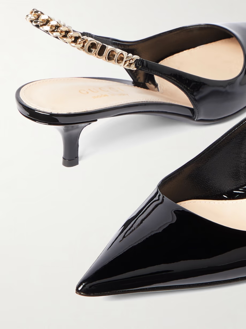 Signoria embellished patent-leather slingback pumps Signoria embellished patent-leather slingback pumps