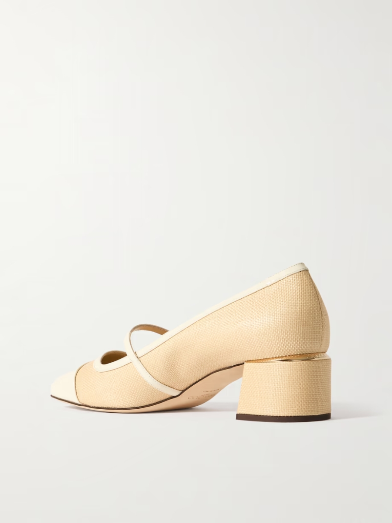 Elisa 45 embellished patent leather-trimmed raffia Mary Jane pumps Elisa 45 embellished patent leather-trimmed raffia Mary Jane pumps