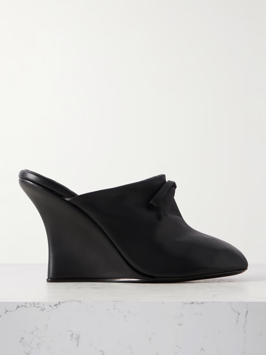 Bow-embellished leather wedge mules Bow-embellished leather wedge mules