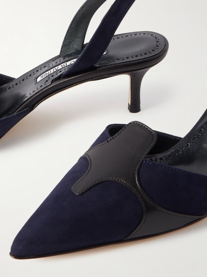 Poligleto 50 leather-trimmed suede slingback pumps Poligleto 50 leather-trimmed suede slingback pumps