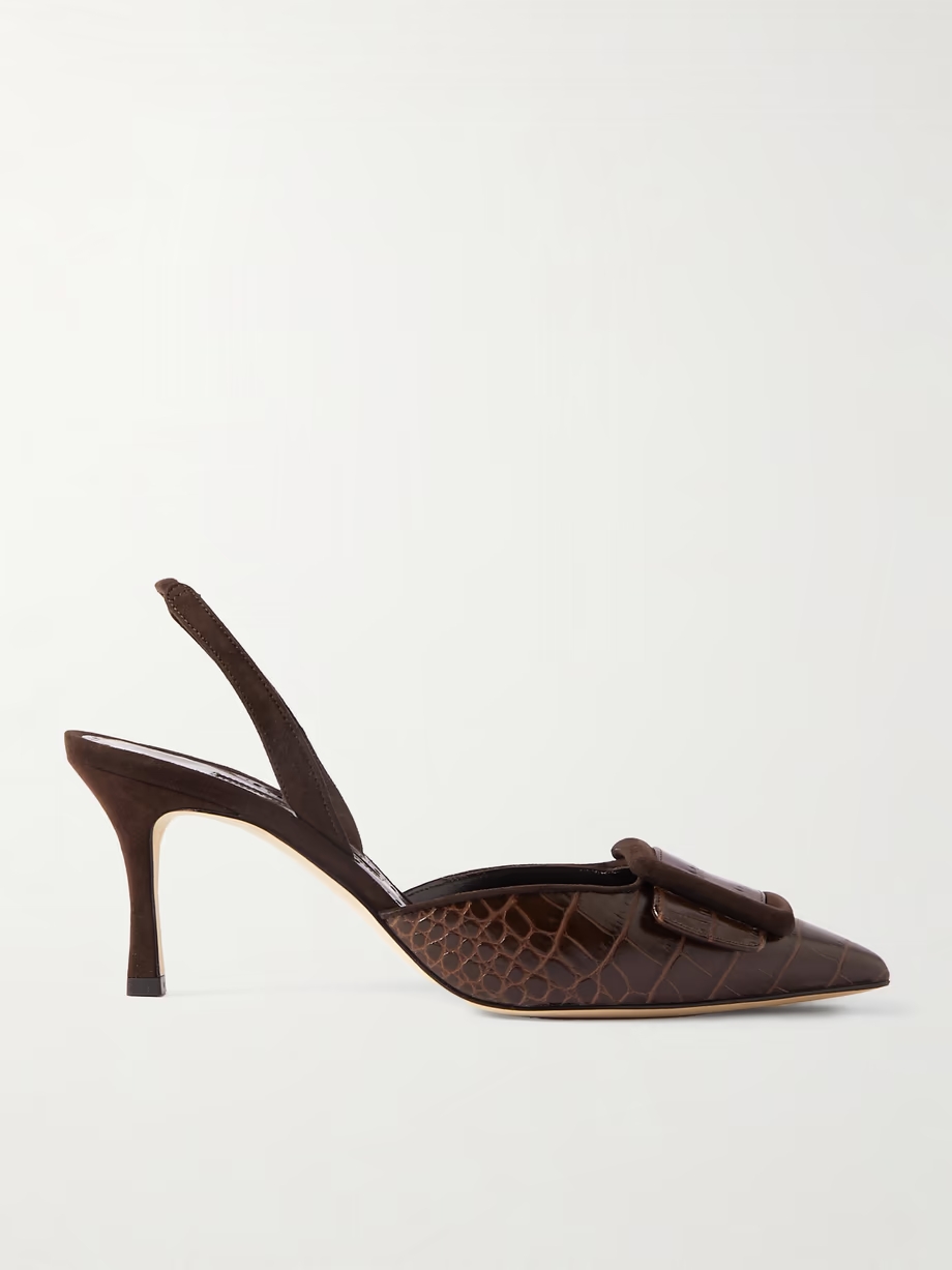 Mayslibi 70 buckled suede-trimmed croc-effect leather slingback pumps Mayslibi 70 buckled suede-trimmed croc-effect leather slingback pumps