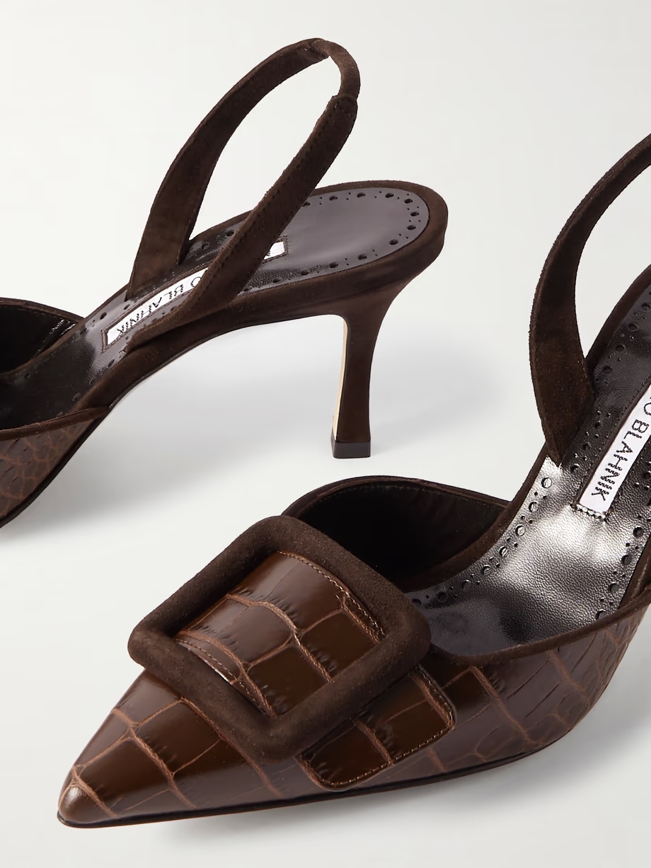 Mayslibi 70 buckled suede-trimmed croc-effect leather slingback pumps Mayslibi 70 buckled suede-trimmed croc-effect leather slingback pumps