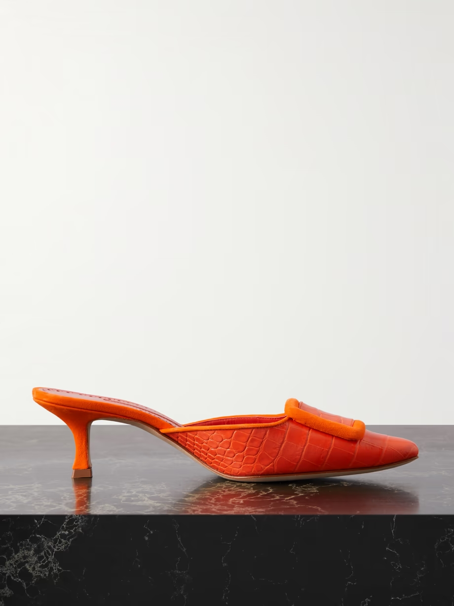 Maysalebi 50 suede-trimmed croc-effect leather mules Maysalebi 50 suede-trimmed croc-effect leather mules