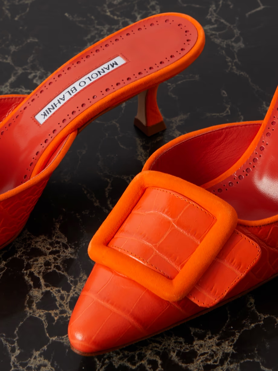 Maysalebi 50 suede-trimmed croc-effect leather mules Maysalebi 50 suede-trimmed croc-effect leather mules