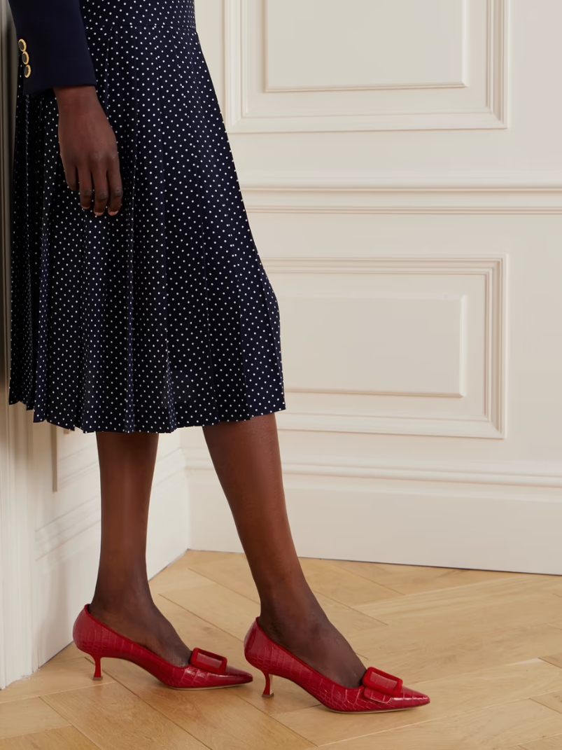 Maysale 50 buckled suede-trimmed croc-effect leather pumps Maysale 50 buckled suede-trimmed croc-effect leather pumps