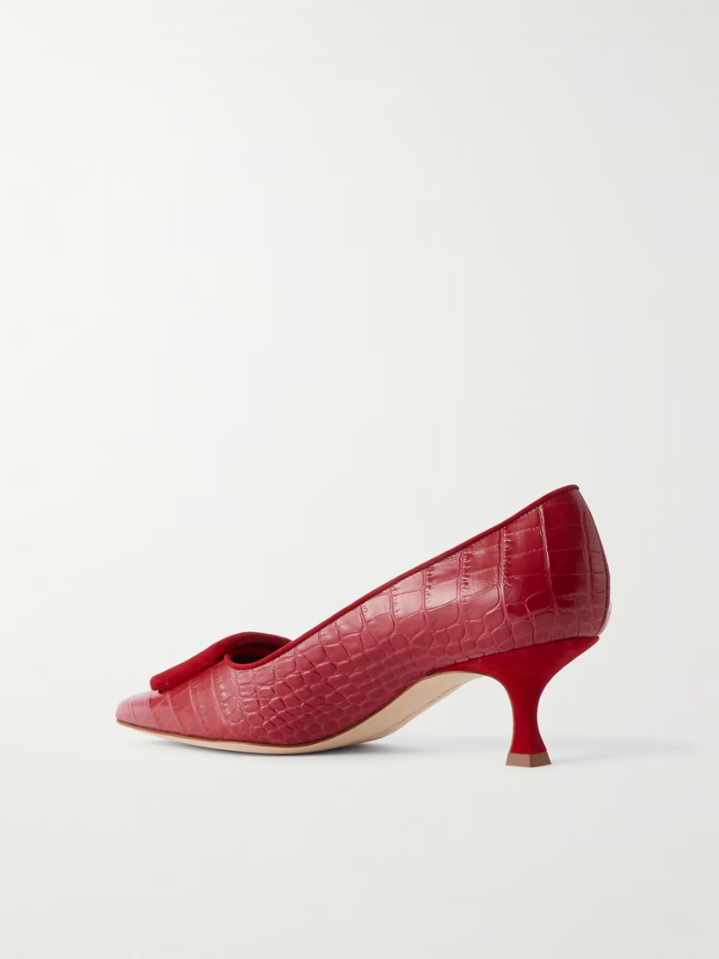 Maysale 50 buckled suede-trimmed croc-effect leather pumps Maysale 50 buckled suede-trimmed croc-effect leather pumps
