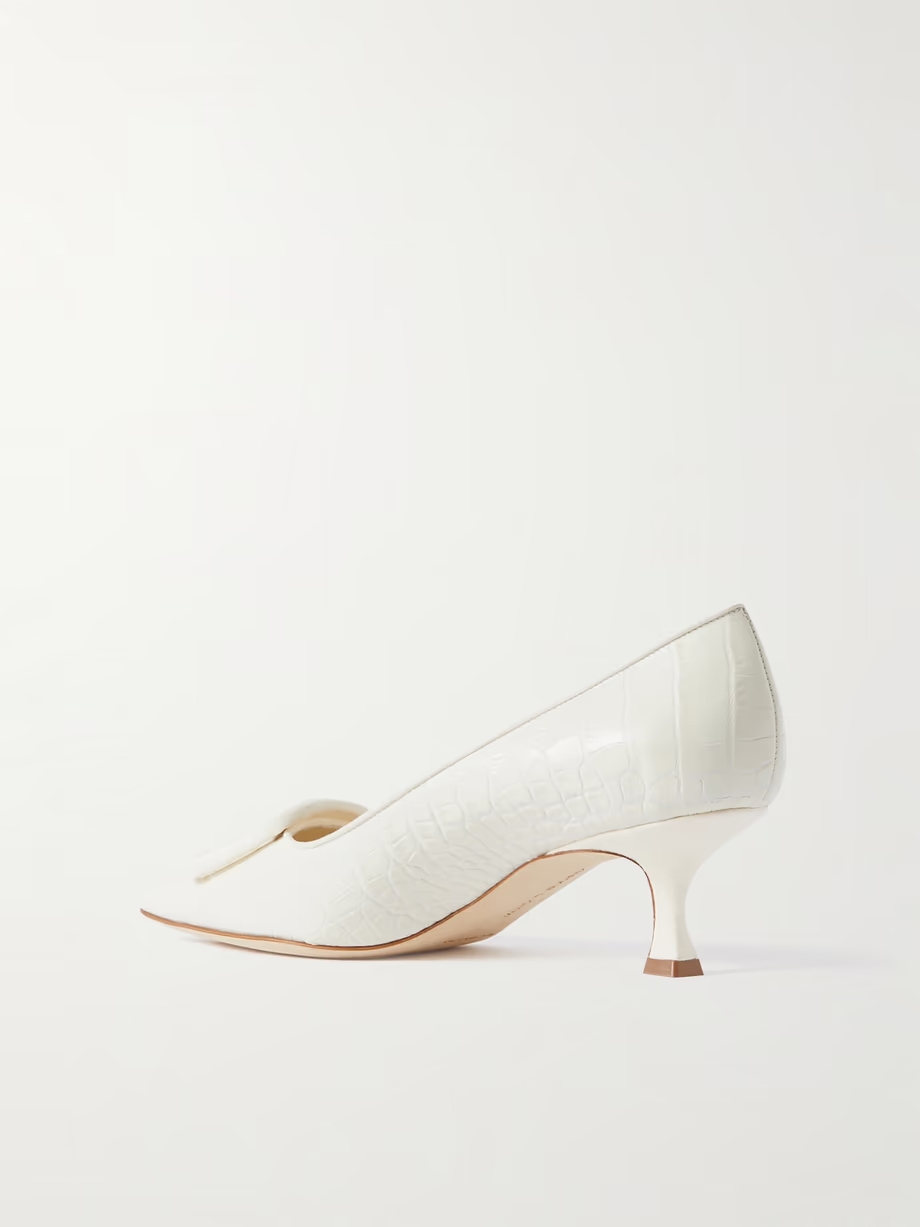 Maysale 50 buckled suede-trimmed croc-effect leather point-toe pumps Maysale 50 buckled suede-trimmed croc-effect leather point-toe pumps
