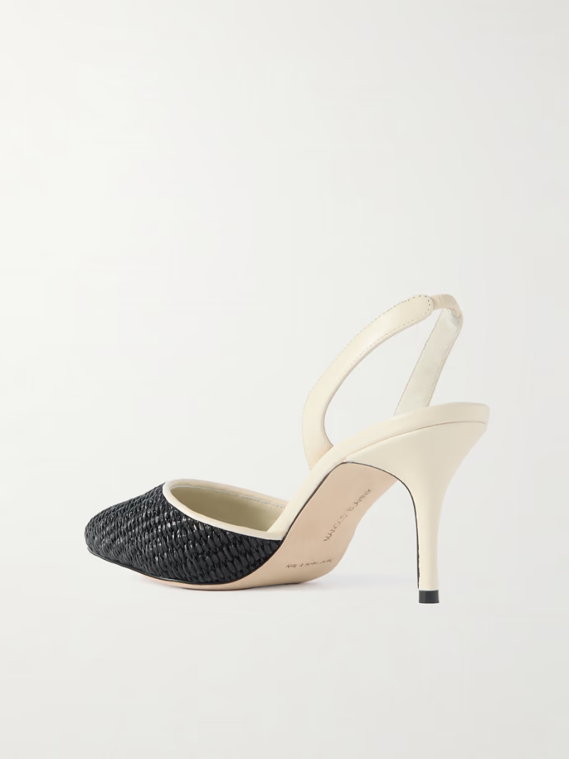 Casam 70 leather and raffia slingback pumps Casam 70 leather and raffia slingback pumps