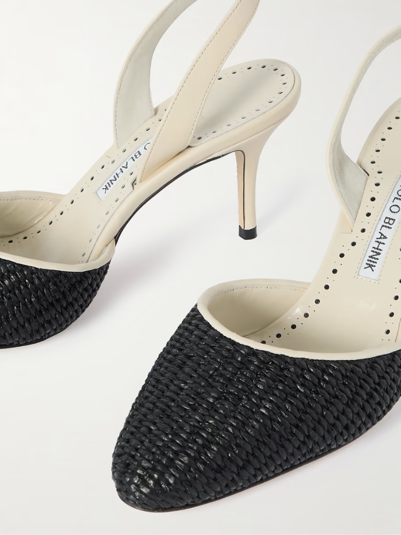 Casam 70 leather and raffia slingback pumps Casam 70 leather and raffia slingback pumps