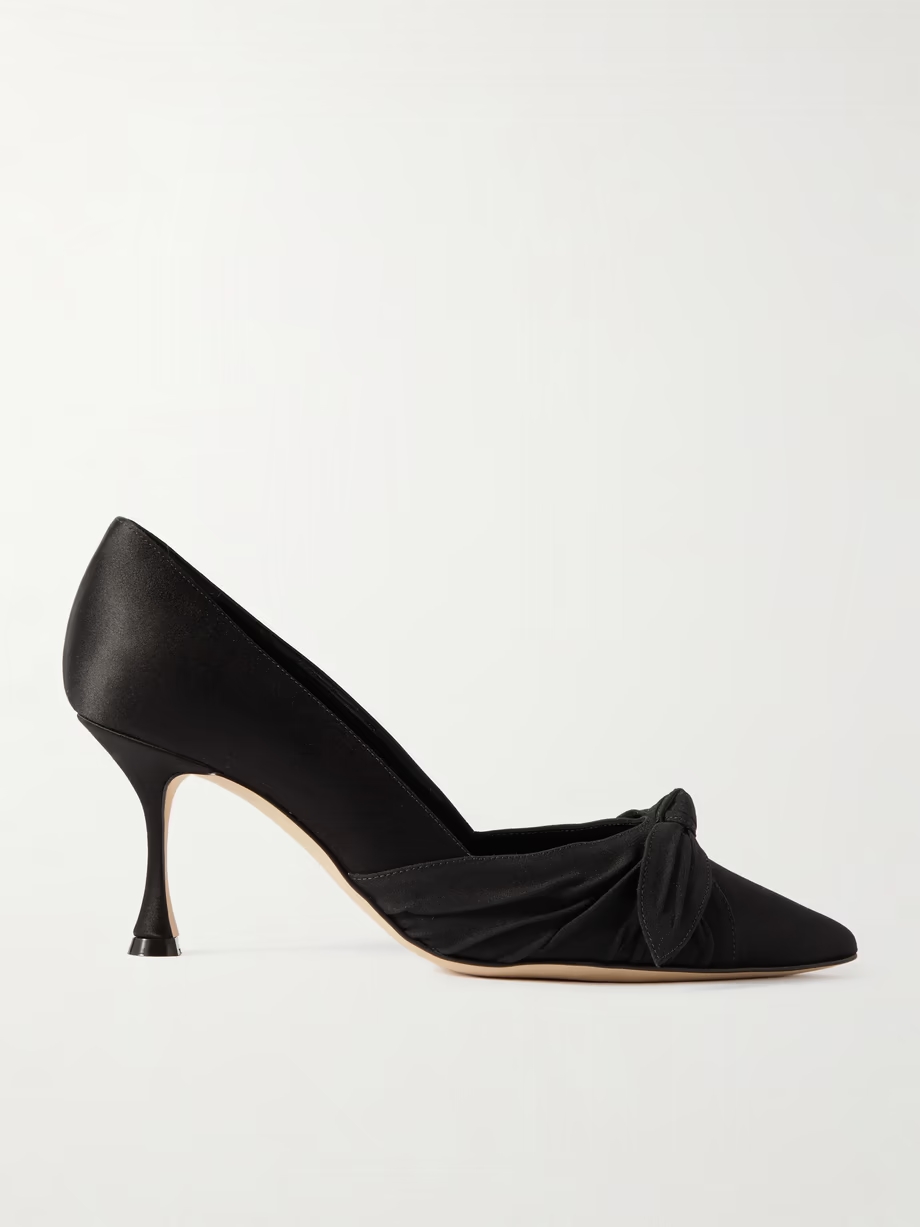 Terka 70 bow-embellished poplin-trimmed satin pumps Terka 70 bow-embellished poplin-trimmed satin pumps