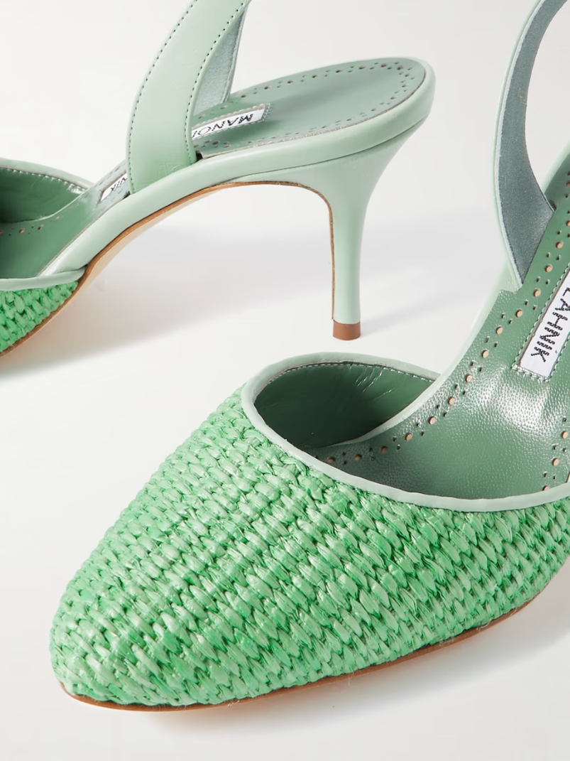 Casam 70 leather and raffia slingback pumps Casam 70 leather and raffia slingback pumps